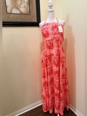 Rosa Clothing Palm print summer Halter/backless summer/spring maxi Dress XL NWT